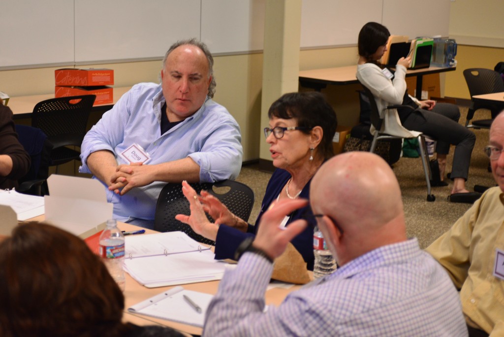 Doug Rosner (at top) participates in a discussion with instructor Cathy Naigle at the recent training program for estates, trusts and probate. Photo: Courtesy Stephany Maloney